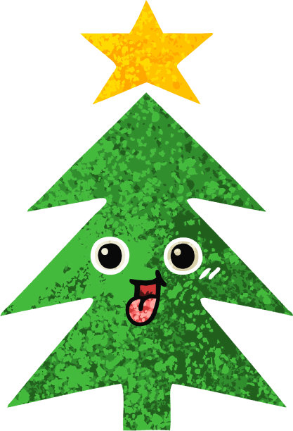 复古插画风格的卡通圣诞树图片下载