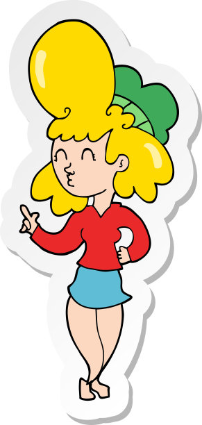 一个有大头发的卡通女人的贴纸图片下载