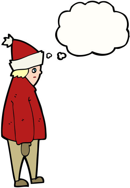 卡通人物在冬天的衣服与思想泡泡图片下载