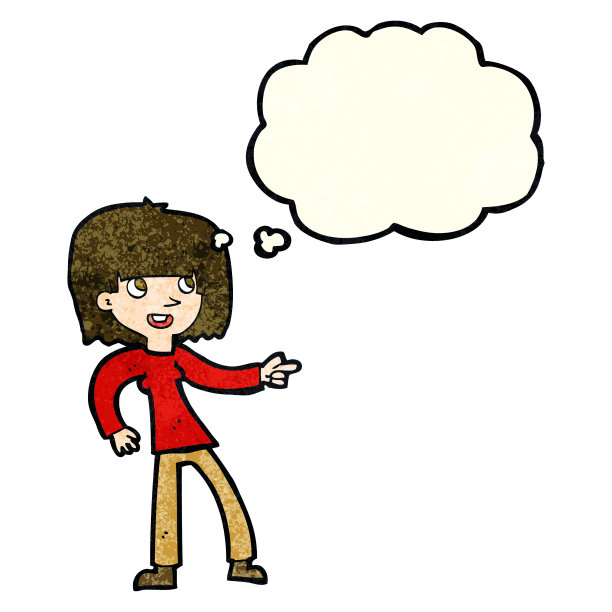 卡通女孩指着思想泡泡图片下载
