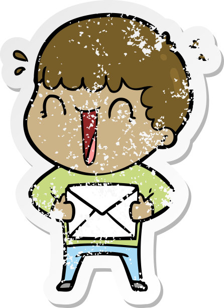 拿着信件的欢笑卡通男人磨损贴纸图片下载