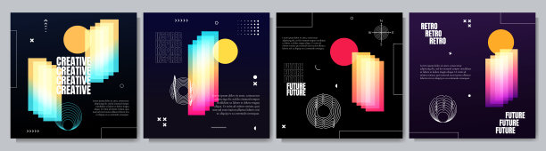 矢量插图。抽象的超现实背景。孟菲斯的模式。几何形状。设计元素为社交网络，网页横幅。复古的未来艺术设计。渐变颜色。光的折射图片下载