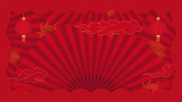 红色中式窗帘矢量背景图片下载