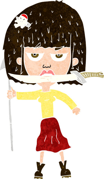 拿着刀和鱼叉的卡通女人图片下载