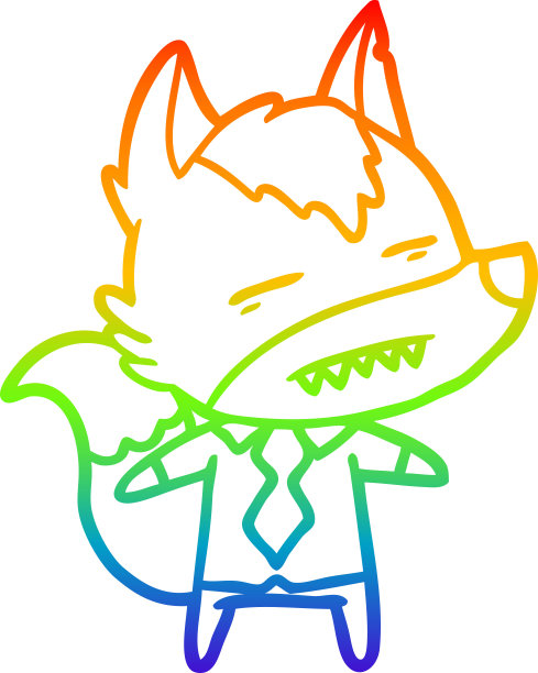 彩虹渐变线条绘制的卡通办公室狼露出牙齿图片下载