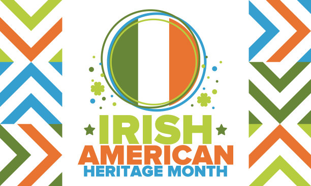 爱尔兰裔美国人传统月。每年三月在美国庆祝。表彰爱尔兰移民对美国历史的成就和贡献。旗帜设计。向量的海报图片下载