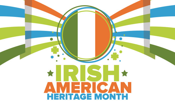 爱尔兰裔美国人传统月。每年三月在美国庆祝。表彰爱尔兰移民对美国历史的成就和贡献。旗帜设计。向量的海报图片下载