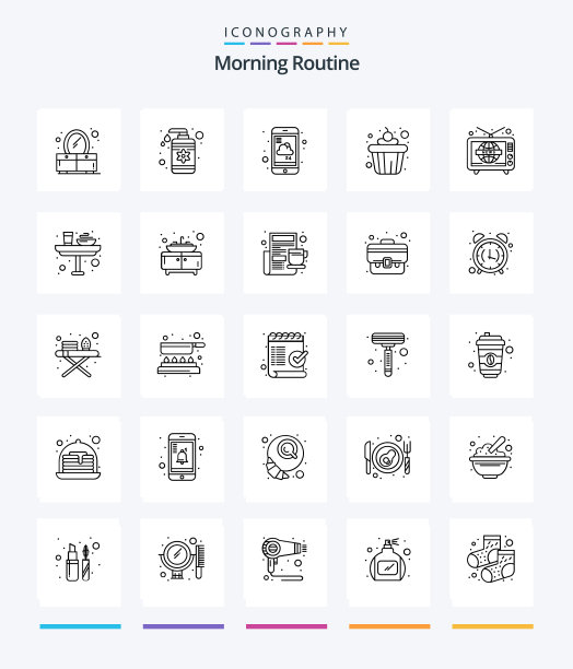 创意早晨例行公事25个轮廓图标包图片下载