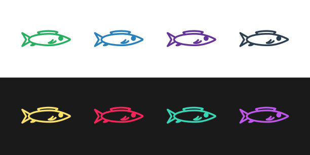 设置线鱼图标隔离在黑色和白色图片下载