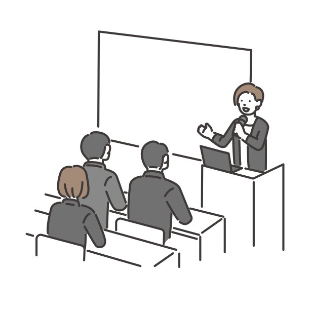 矢量插图材料的男性和女性研讨会讲师拿着麦克风，正在进行解释/讲座/业务/讲座/演示图片下载