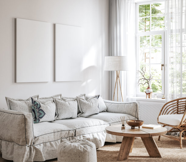 帆布模型在现代内部，斯堪的纳维亚风格图片下载