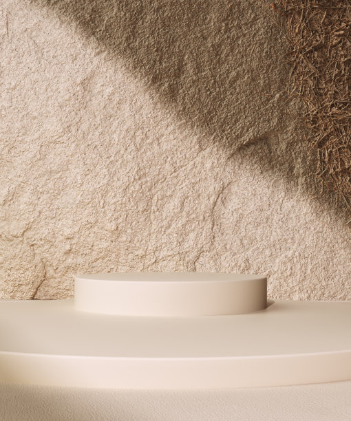 最小的产品演示模型，圆形讲台和岩石纹理，3d渲染图片下载