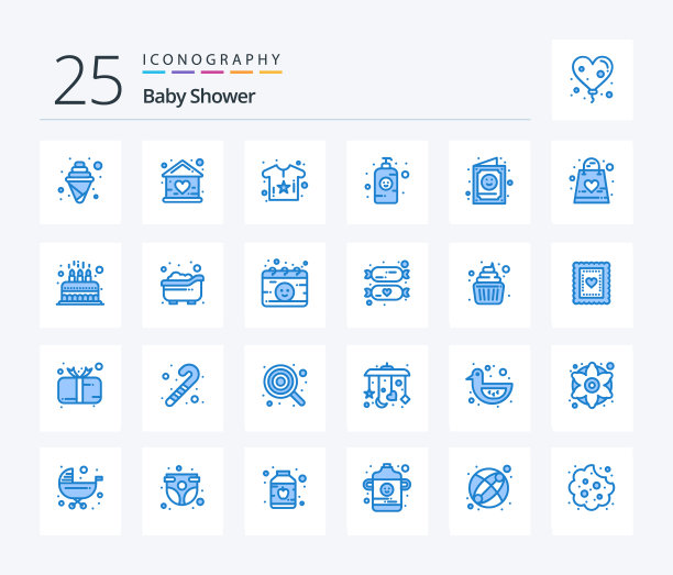 婴儿淋浴25个蓝色图标包包括图片下载