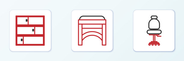 设置直线办公椅架和椅子图标图片下载