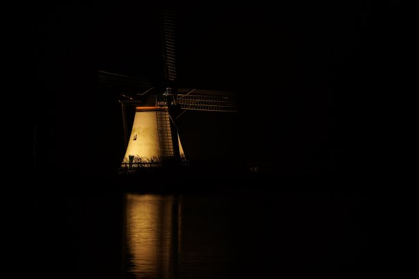 夜间的荷兰风车图片下载