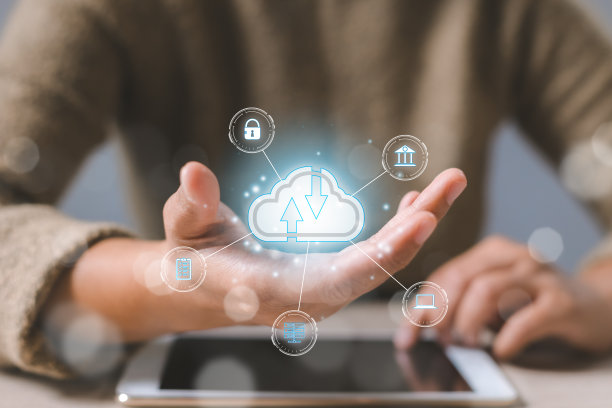 打开虚拟人工智能与云计算的关系图。云技术管理大数据包括业务战略。数据存储。联网和互联网服务理念。图片下载