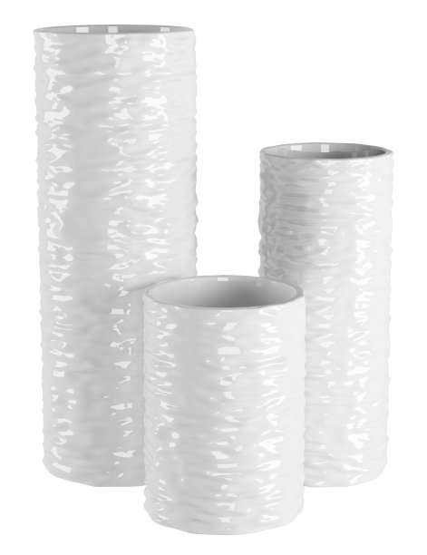 装饰性的圆柱形白色桌或地板花瓶套装。家庭装饰和口音。家居装饰配件。孤立的内部对象。三维渲染图片下载