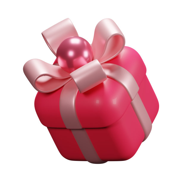 3D渲染逼真的粉色礼盒粉彩蝴蝶结丝带与珍珠球顶部为圣诞节生日情人节惊喜礼物插图孤立图片下载