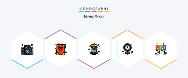 新年25填充线图标包包括新的图片下载