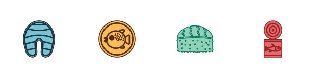 把鱼、牛排、河豚鱼放在寿司盘上图片下载