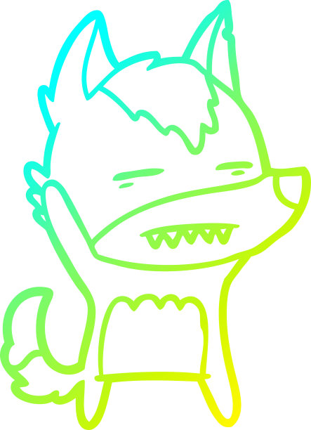 冷梯度线绘制的卡通狼挥舞显示牙齿图片下载