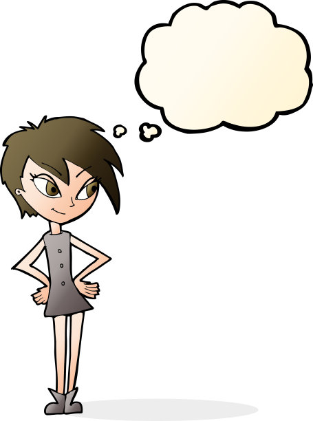 卡通女孩手放在臀部与思想泡泡图片下载