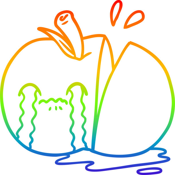 彩虹渐变线画的卡通悲伤的切片苹果图片下载