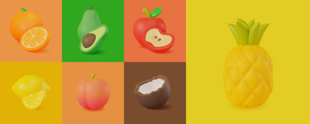 3d不同的甜水果集橡皮泥卡通风格。向量图片下载