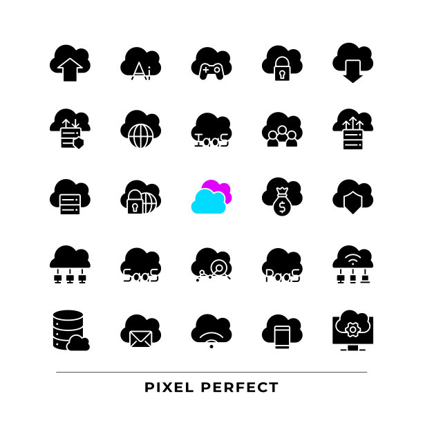 云计算黑色字形图标设置在空白空间上图片下载