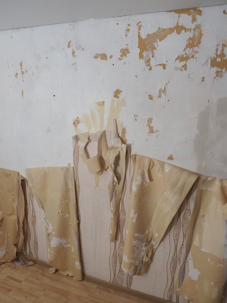 从墙壁翻新室移除旧墙纸图片下载