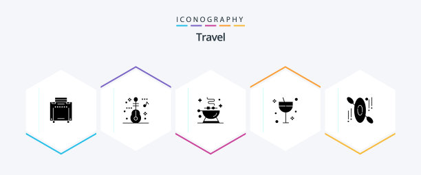 旅行25字形图标包，包括酒店食品图片下载