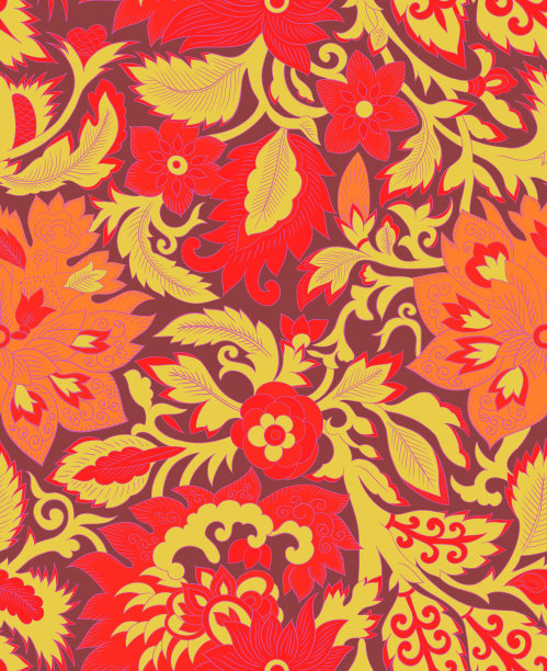 无缝重复图案与花和叶子。手绘数字插图。60年代氛围。嬉皮风格。佩斯利。彩色图像。图片下载