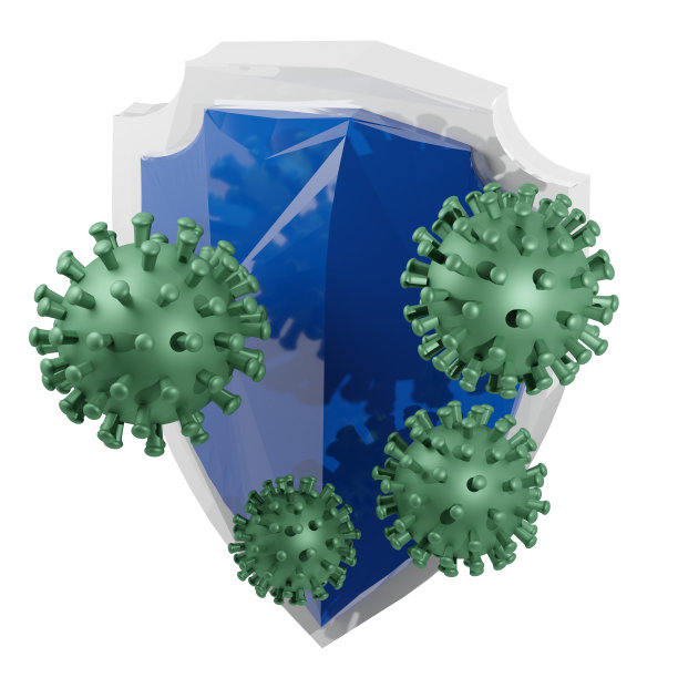 三维等距渲染病毒和细菌攻击强盾。预防感染危险疾病。现实的插图孤立的白色背景图片下载