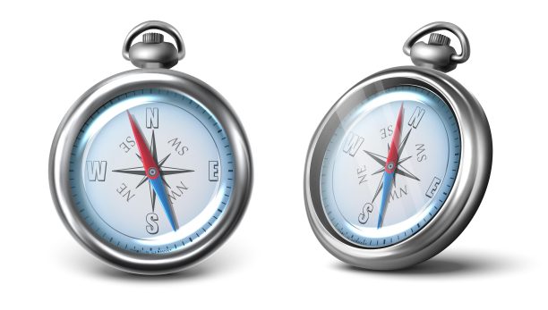 现实的矢量指南针图标在两个视图前面和侧面。孤立在白色背景上。图片下载
