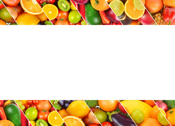 由各种蔬菜和水果制成的原始框架。文本的空闲空间。图片下载