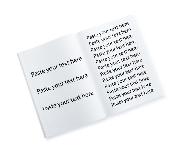 打开带有许多短语的笔记本，将文本粘贴在白色背景上，俯视图图片下载