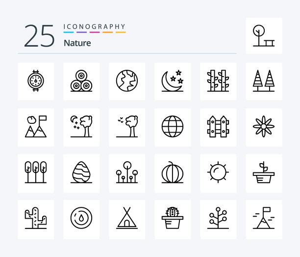 自然25线图标包包括植物中国图片下载