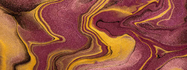 抽象流体艺术背景紫色和酒的颜色。液体的大理石。丙烯画金色线条和梯度。图片下载