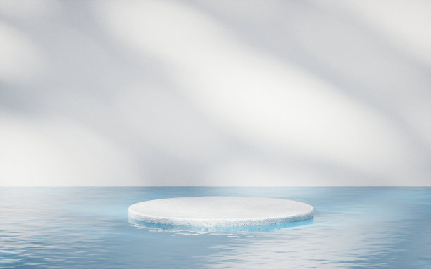 粗糙的石头舞台与水面，三维渲染。图片下载