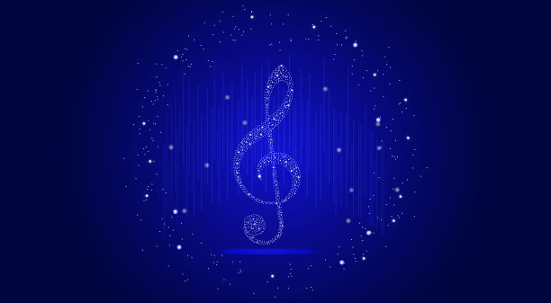 音乐背景与谱号发光，闪亮，闪烁的星星。图片下载