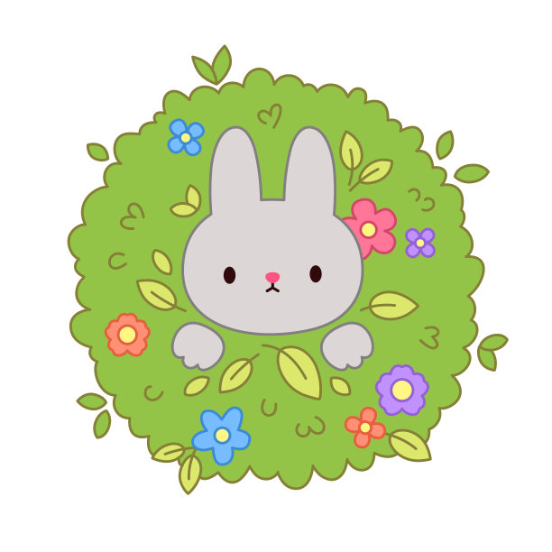 可爱的复活节兔子卡哇伊藏在春天的灌木丛与鲜花。图片下载