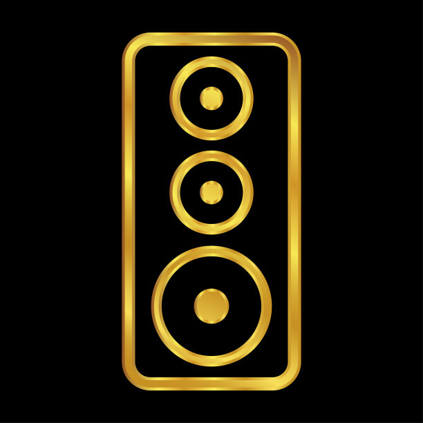 音乐扬声器图标在金色，扬声器标志矢量插图的图形和网页设计图片下载