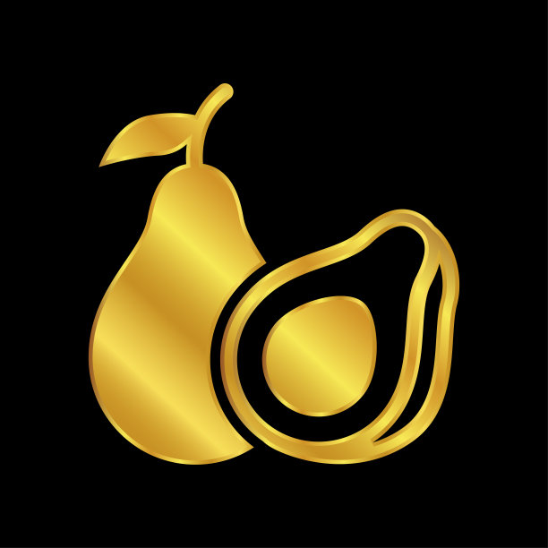 牛油果矢量插图在金色，牛油果标志矢量图形和网页设计图片下载