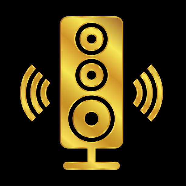 音乐扬声器图标在金色，扬声器标志矢量插图的图形和网页设计图片下载