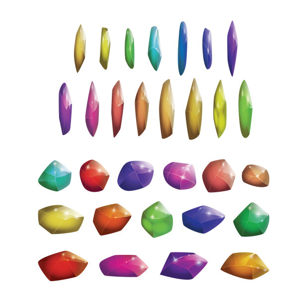 水晶和天然矿物收藏。卡通魔法宝石集。游戏资产。矢量图图片下载