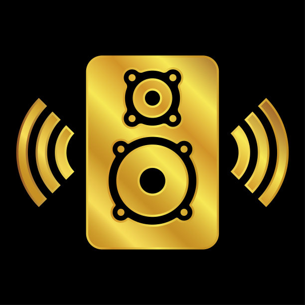 音乐扬声器图标在金色，扬声器标志矢量插图的图形和网页设计图片下载
