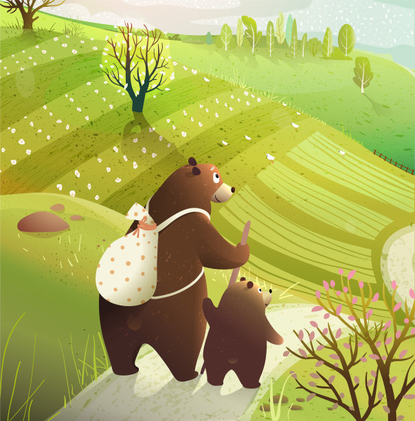 熊在乡村的野生风景中旅行图片下载