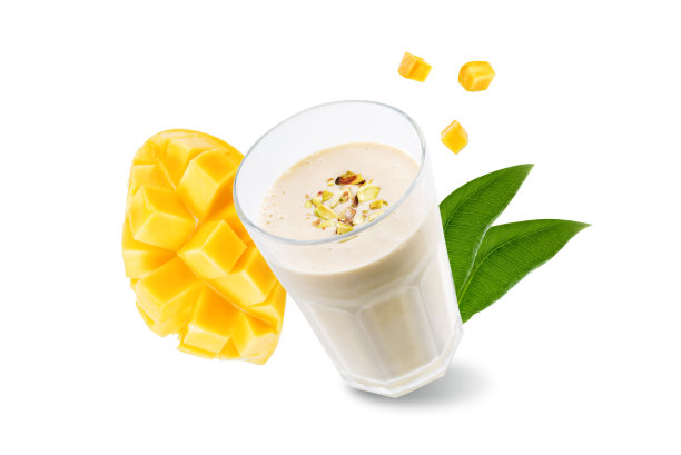 芒果少女在一个白色孤立的背景图片下载