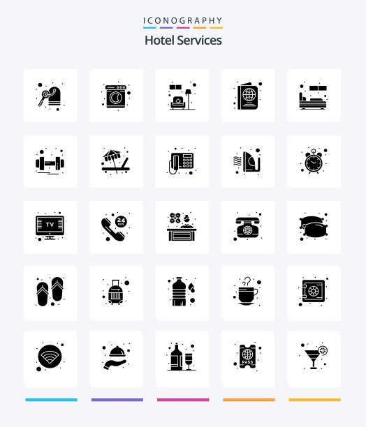 酒店服务创意25字形纯黑色图标图片下载