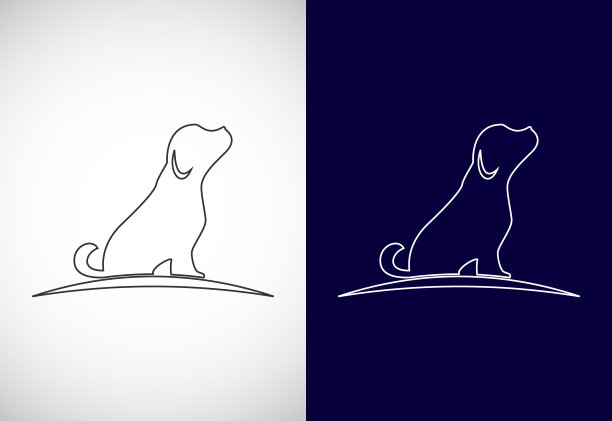 线条艺术宠物护理标志设计模板。动物标志设计矢量图标说明图片下载